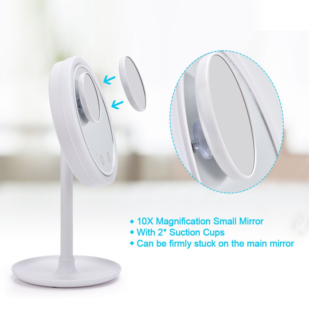 Led Vanity Spiegels Met Koelventilator Tafel Make-Up Spiegel Desktop 10x Vergroting Usb Led Cosmetische Spiegel Met Opbergvak