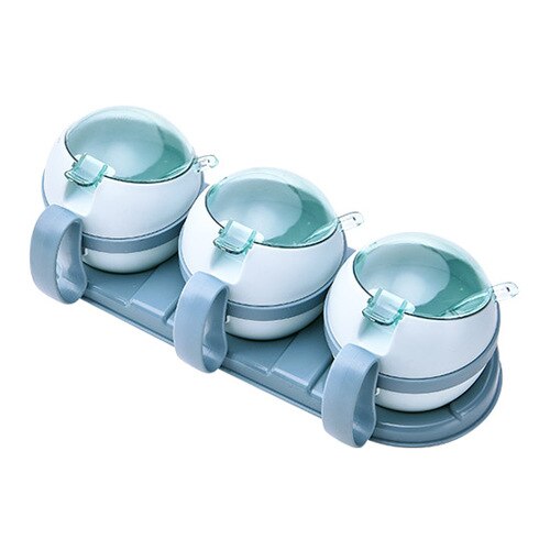 Plastic Kruiderij Box met Cover voor Huishoudelijk Gebruik Drie stuk Keuken Zout Tank Kruiden Doos Spice Container: blue