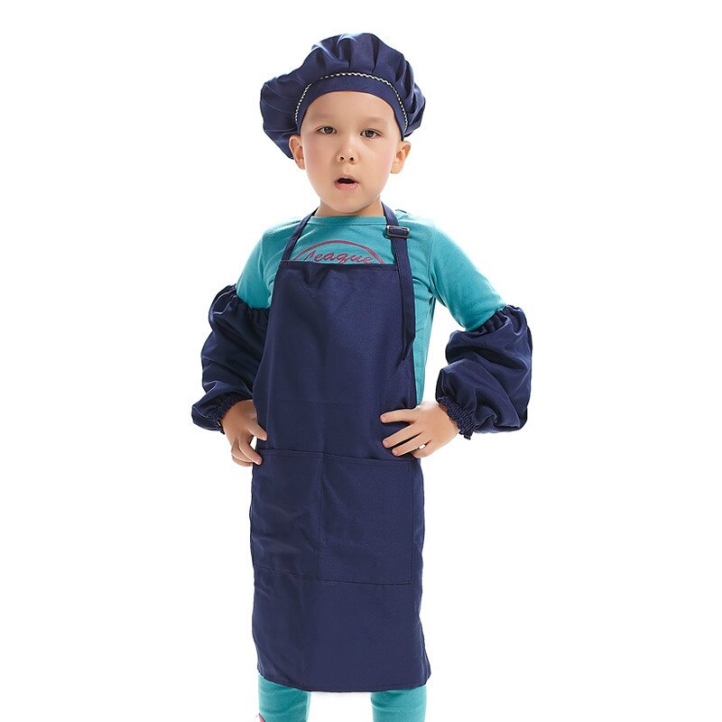 Kinderen Multicolor Koken Kleding Chef Uniform voor Kinderen Keuken Cosplay Halloween Party Kostuum Jongens Meisjes Schort Hoed Manchet: Dark blue