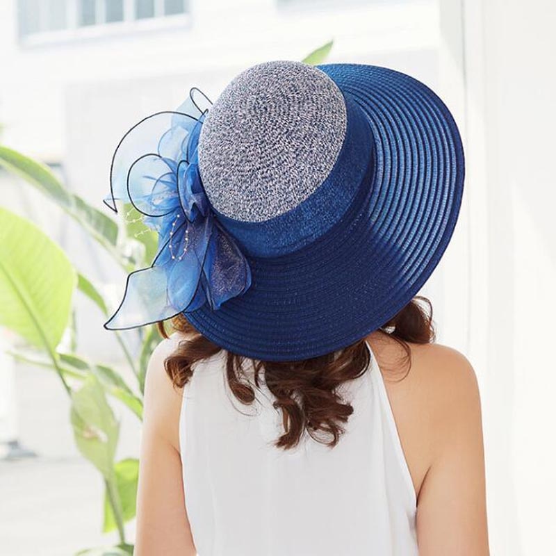 Ymsaidhigh Guality Elegante Vrouwen Kerk Hoeden Voor Zomer Mode Grote Bloem Zonnehoed Brede Rand Strand Casual Strand Chapeu Feminino