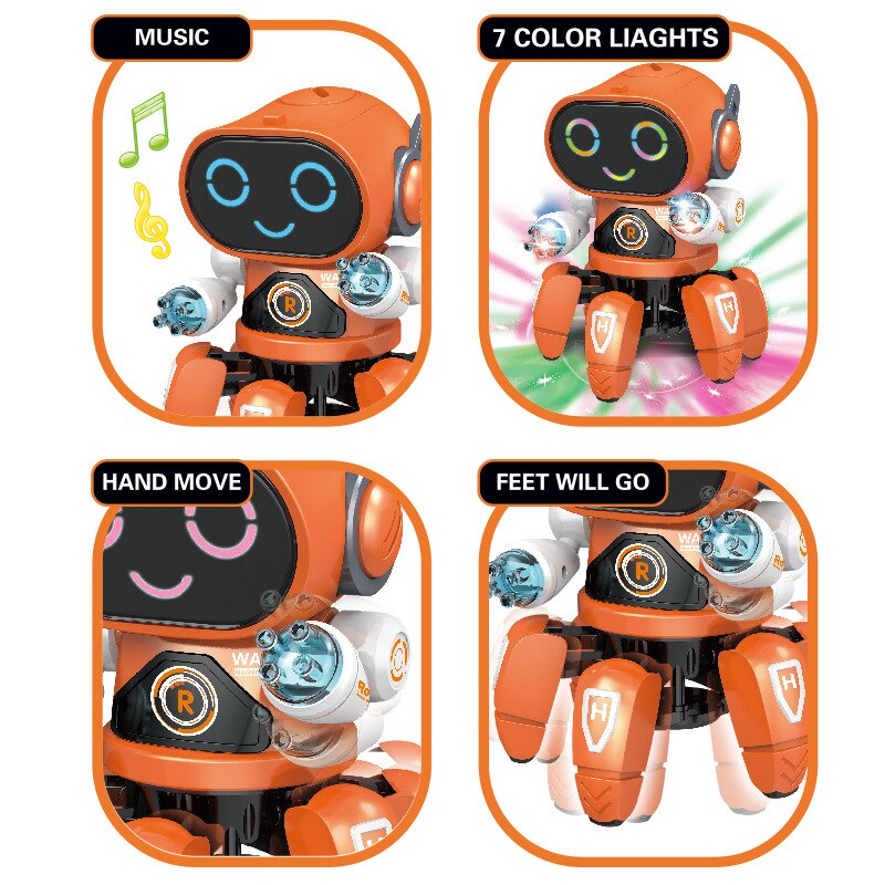 Danza Elettrico a Sei artiglio Piccolo 6 Robot con Le Luci di Musica Robot Giocattoli Educativi Per Bambini Di Natale Regalo Di Compleanno