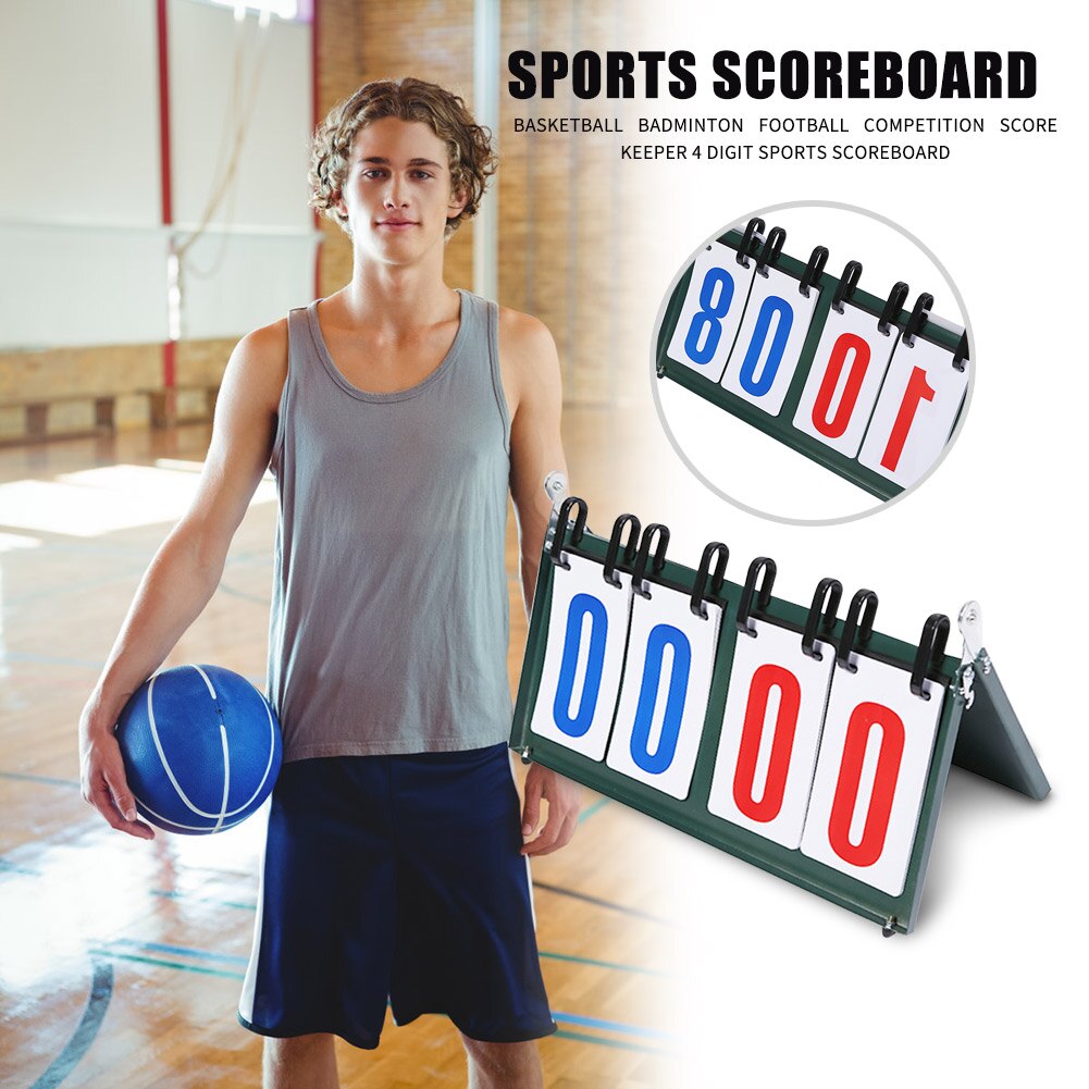 4-Digit Scoreboard - Flip Score Display for Basketball, Badminton, Table Tennis - Outdoor Sports