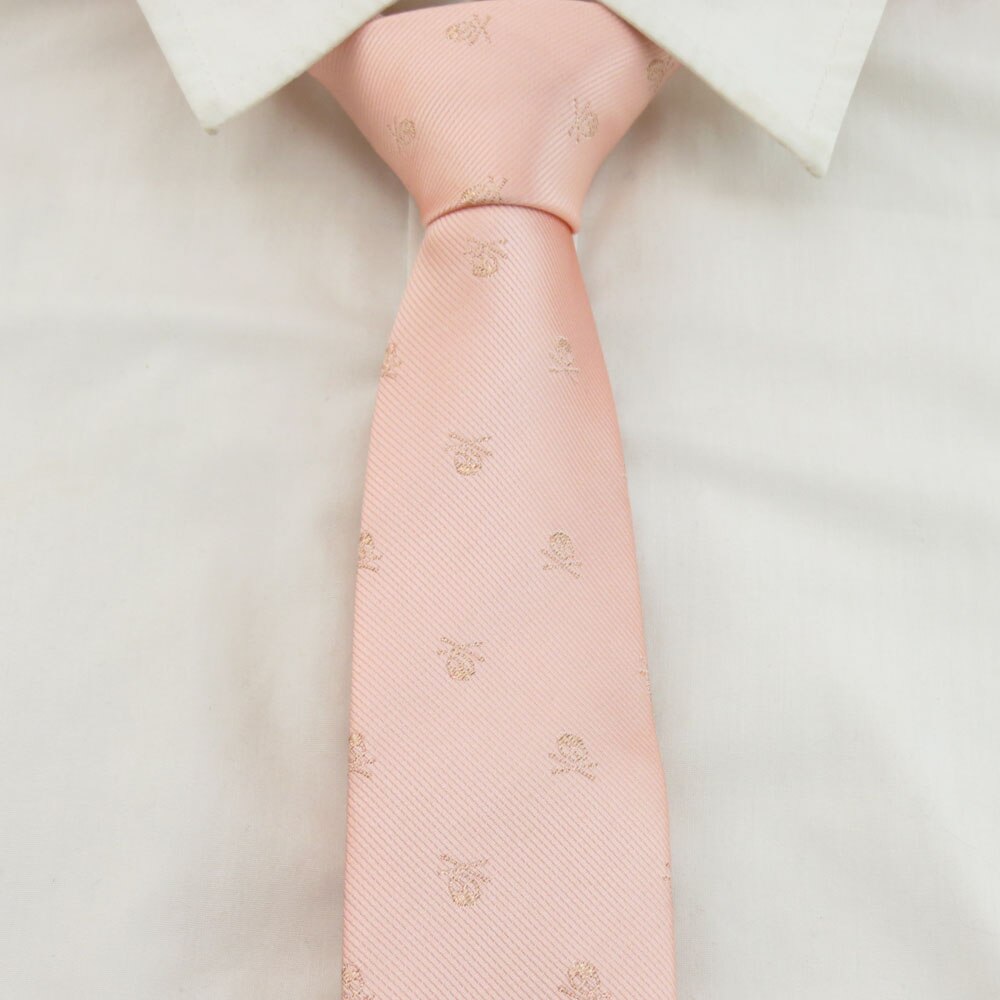 Ljus orange rosa slips setguld skalle fluga liten fickhandduk grunt rosa smala slipsar cravata mans slips: Slips