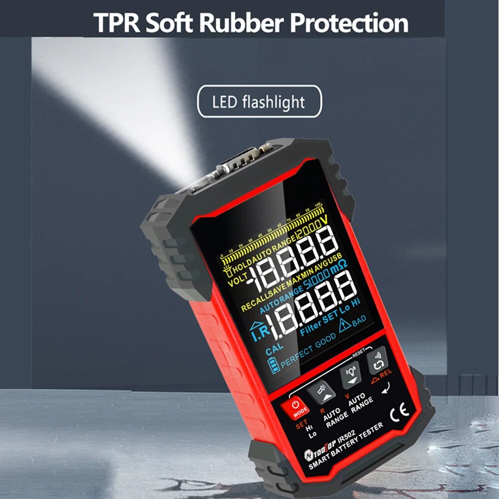 TOOLTOP IR502 ±120V 500Ω Battery Internal Resistance Tester 4-Wire Kelvin Test Lead-acid Lithium Nickel-cadmium Batteries Tool