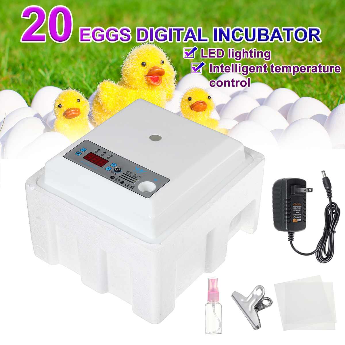 Boîte d'incubation 50 oeufs incubateur numérique automatique adapté à l'éclosion serpent lézards Reptiles boîte à oeufs boîte d'élevage: 20 Eggs