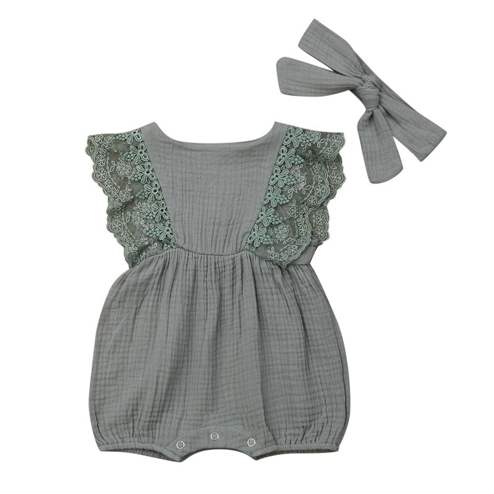 Autumn Winter Toddler Newborn Kids long sleeve lace Romper Infant Baby Girls Romper Jumpsuit Clothing Outfits Hair Band Outfit: Green / 12M