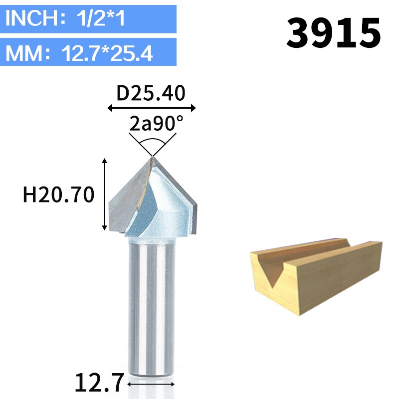 HUHAO 1 Uds 1/2 "1/4" vástago fresas de enrutador de grado Industrial para madera 90 Deg V tipo ranurado cortador de tungsteno herramienta de tallado de carpintería: 3915