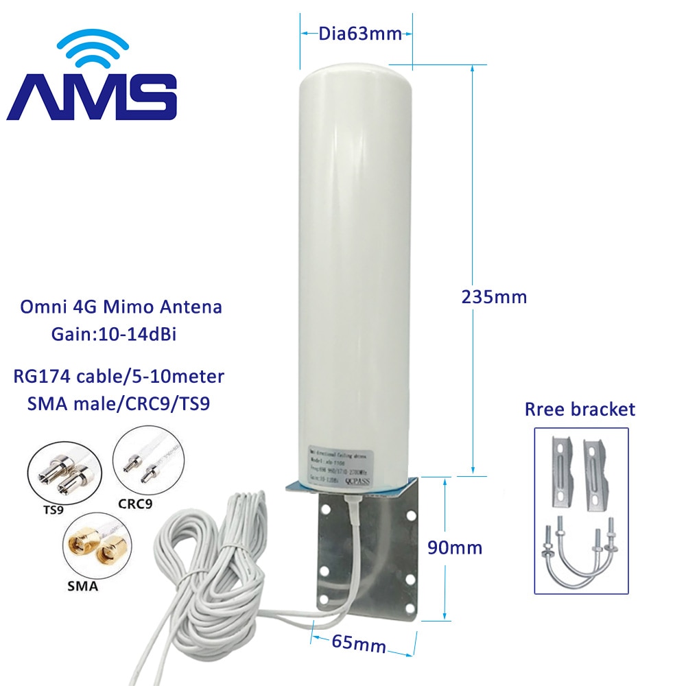 AMS 4G lte 3G haute antenne extérieure dbi avec 5m Mimo double curseur CRC9/ TS9 /SMA connecteur mâle pour modem routeur omnidirectionnel