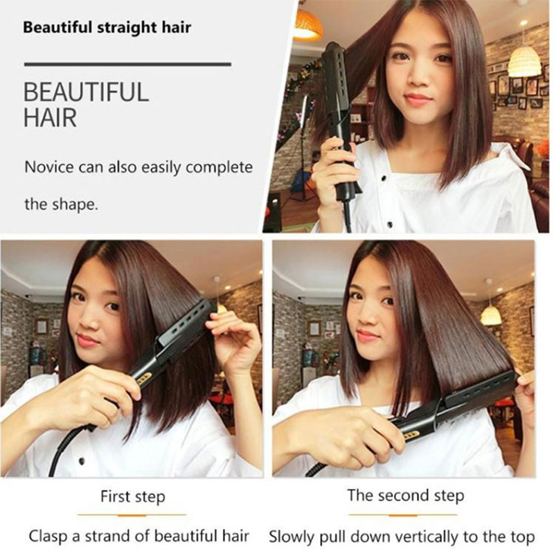 Hair Straightener Four-Gear Temperature Adjustment Ceramic Tourmaline Ionic Steam Hair Straightener For Widen Panel