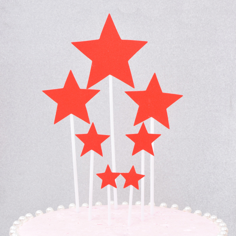 7Pcs Ster Hartvormige Verjaardag Taart Decoratie Kaart Set Dessert Kaart Gouden Rode Ster Liefde Decoratie Kaart Set: Red Star