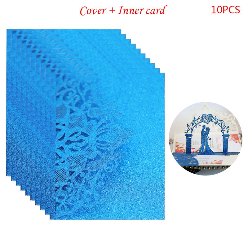 Bride Groom Wedding Invitations Card Delicate Hollow Carved Lace Romantic Greeting Cards Wedding Decoration Party Supplies: Blue