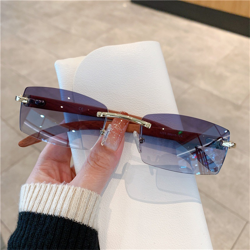 Kleine rechteckige randlose Sonnenbrille Männer Luxusmarke rahmenlose Leoparden Sonnenbrille für Frauen Jahrgang quadratische Brillen farben: blau-Grau