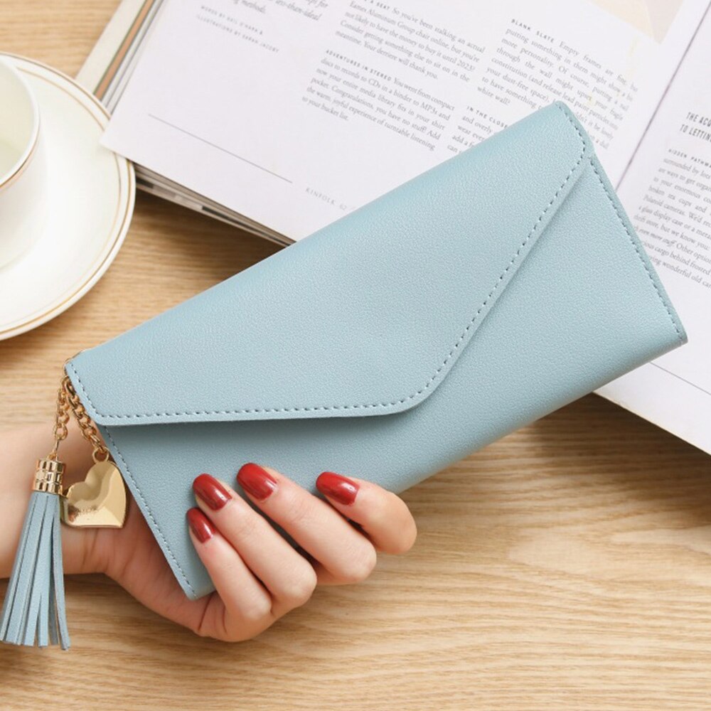 Women Leather Slim Wallet Long Trifold Credit Card Holder Organizer Purse Tassel Coin Purse Card Holder: color 8