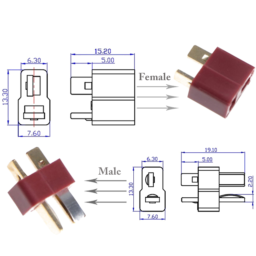 20pcs/lot T Plug Deans Connectors Male & Female DC 500V 25-50A For RC Hobby Helicopter Lipo Battery DIY Accessories