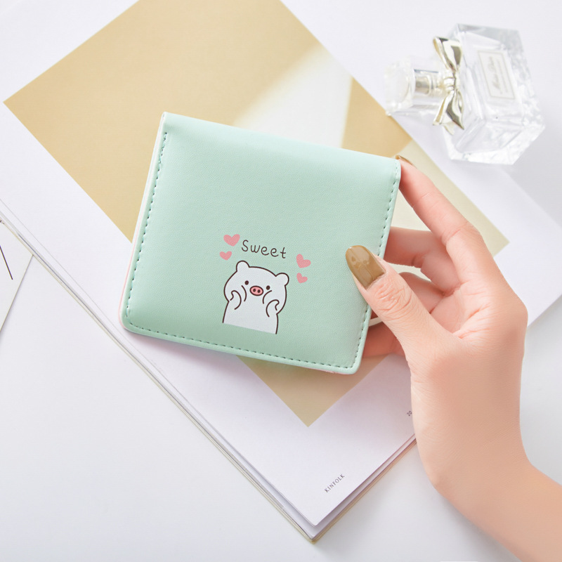 nouvelles dames petit dessin animé animal imprimer mignon pliant porte-monnaie cochon impression carte sac dame en cuir petite fille pochette: green