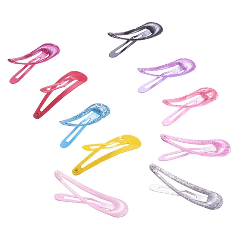 10pcs Snap Hair Clips Glitter Hairpins For Children Kids Hair Clip Pins For Baby Girls Hair Accessories Cute Metal Barrettes