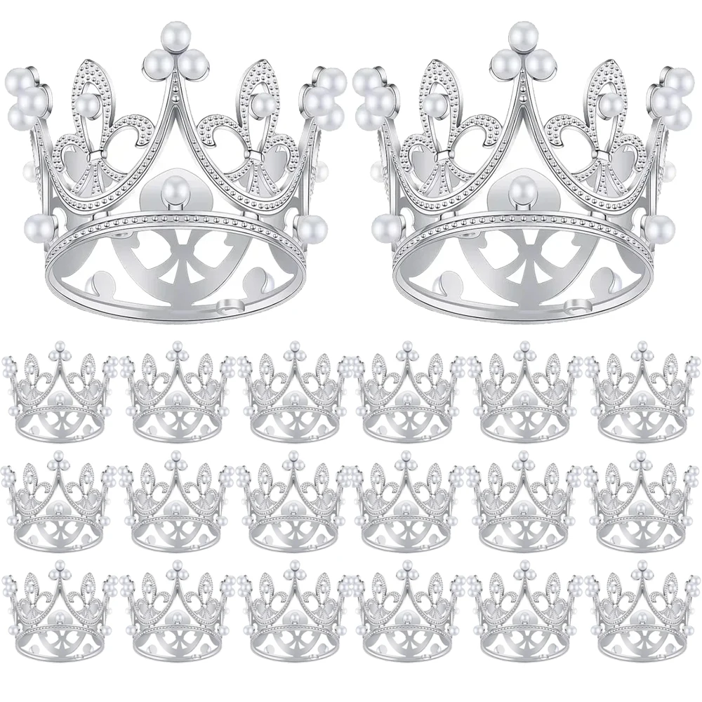 30/1Pcs Gold Crown Cake Topper Mini Pearl Tiara Crown Cupcake Topper For Flower Bouquets Baby Shower Birthday Party Decoration: L / Brown