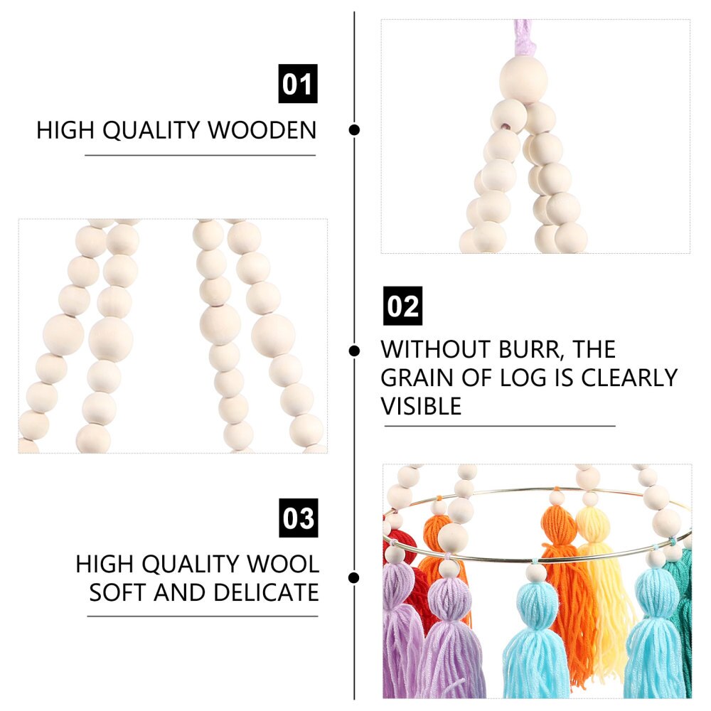 Wooden Beads Chandelier Wooden Lamp Shade Hanging Decoration with Tassels
