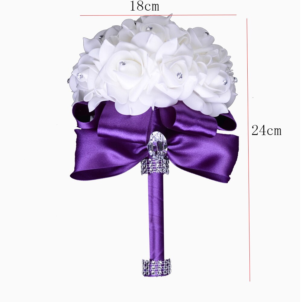 Sztuczne bukiety ślubne ręcznie robione róża kwiat z kryształkiem druhna ślubny bukiet ślubny de mariage akcesoria ślubne: B