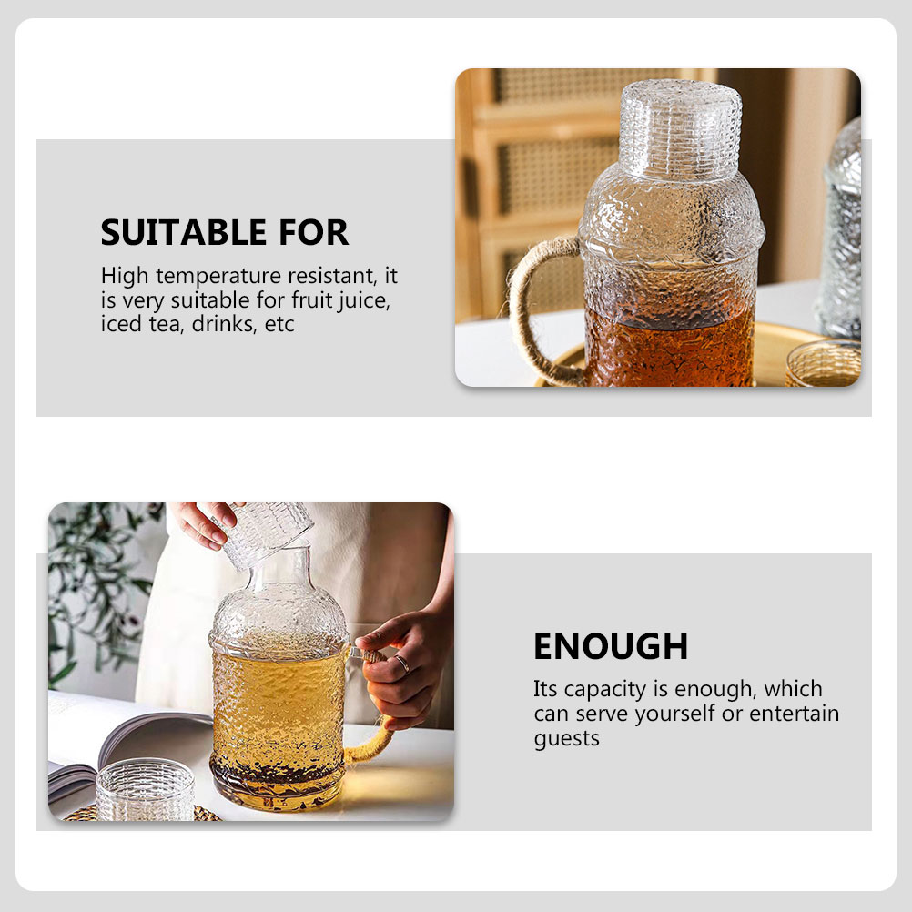 1 Set Glass Water Jug with Lid Clear Water Pitcher Household Water Jug Tea Container