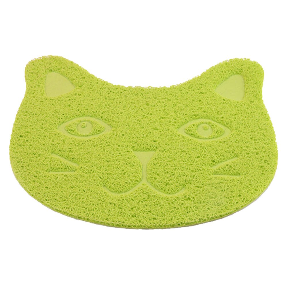 Pet kat toiletmåtte pvc vandtæt killing sød kat ansigt mønster kattefælder let rengøringsmåtte til hjemmet kæledyrsforsyning: Gul grøn