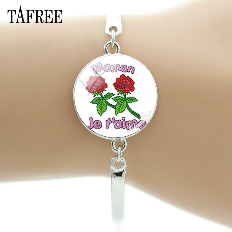 TAFREE black heart Je T'aime Maman charm bangles love Papa Glass Cabochon bracelets jewelrys for father and mather NT111: NT116