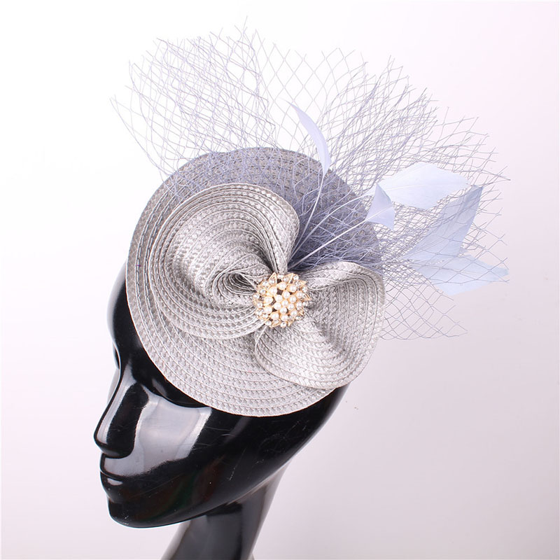 FS – chapeaux de mariage rouge vin pour femmes, chapeau de Cocktail, , avec nœud papillon: Gray
