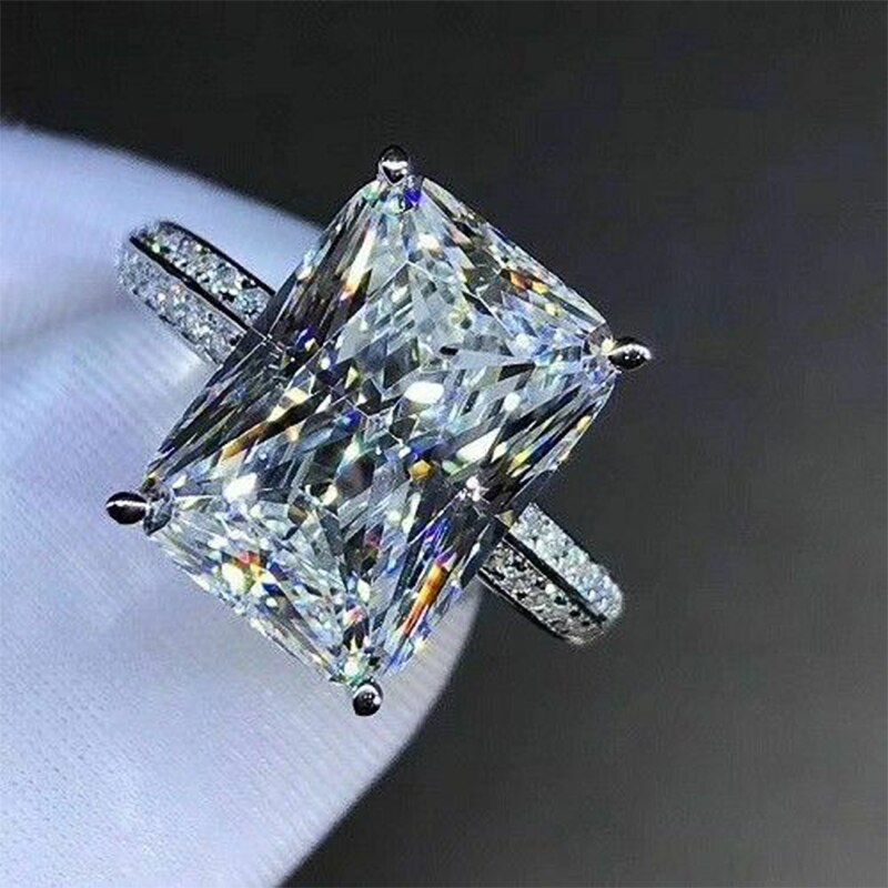 Huitan Gorgeous White Big Square Stone Women Wedding Band Jewelry Bridal Engage Party Finger Ring Shine CZ