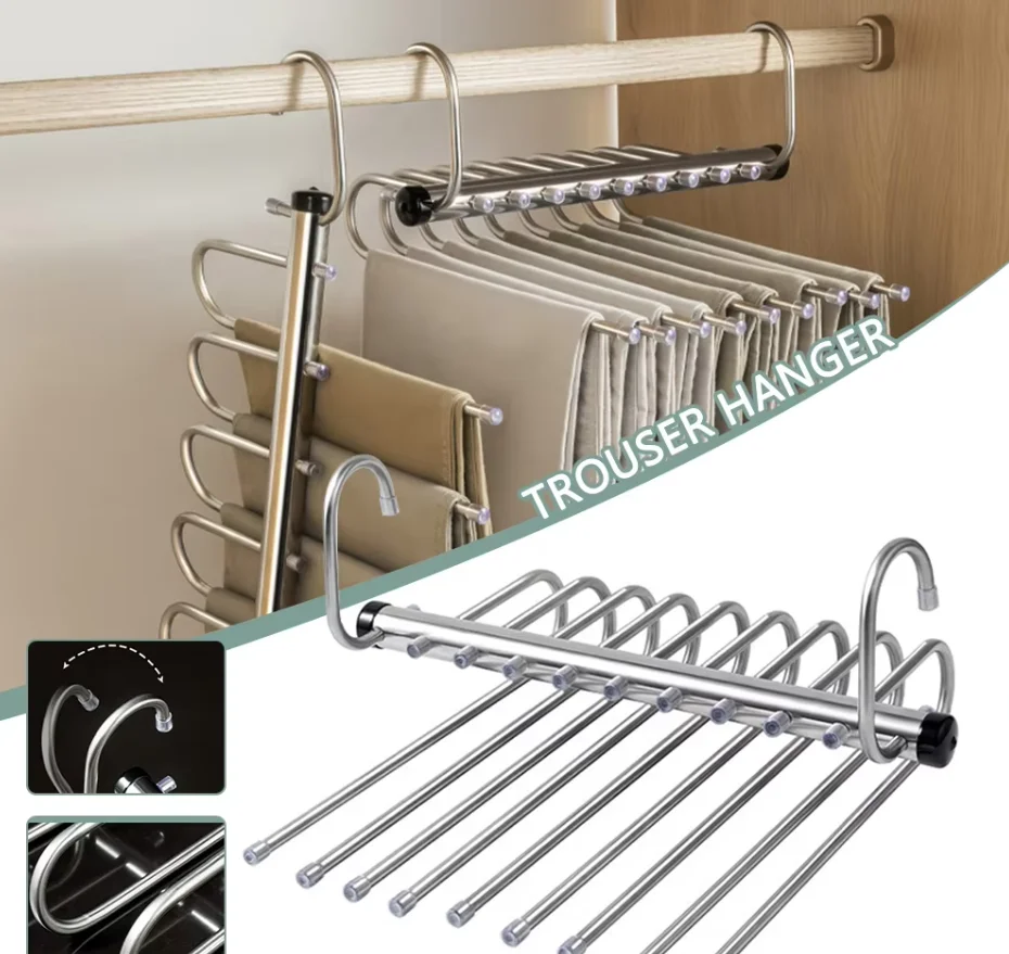 5/9 layer Folding Pants Hangers Stainless Steel Storage Shelf Clothes Rack Organizer For Wardrobe Jeans Trousers Scarf Organizer