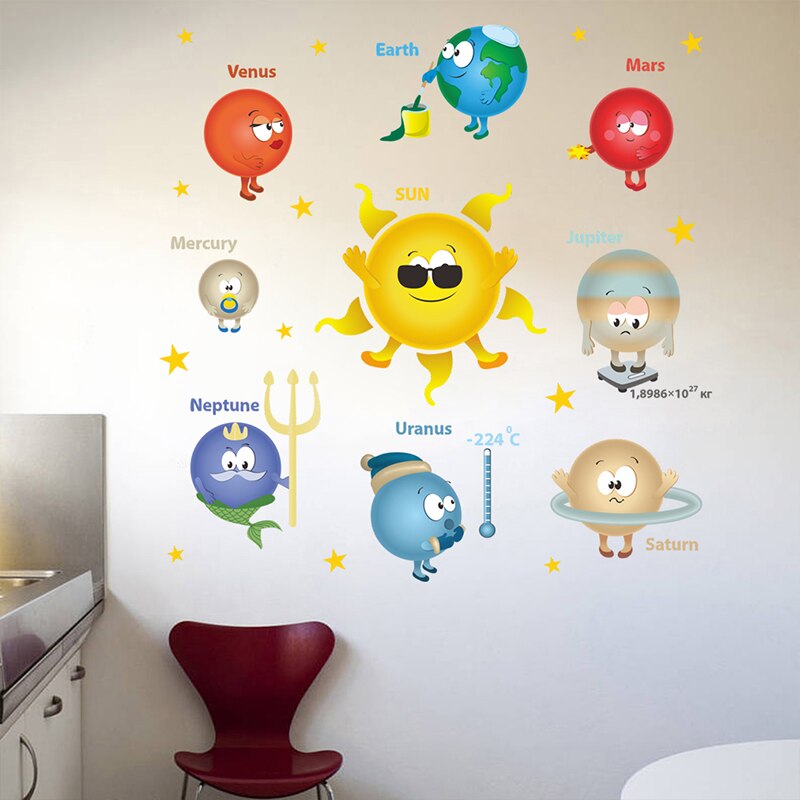 Planets Solar System Wall Stickers For Kids Room Home Decoration PVC Nursery Mural Art Wall Decal