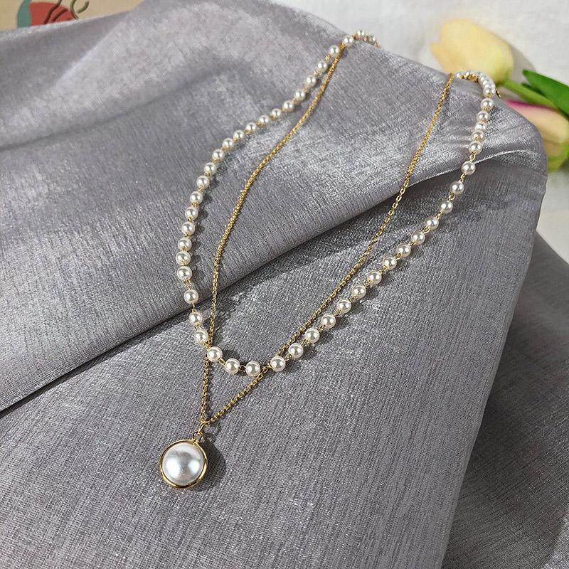 Double layer Chain Gold Choker Necklace Women Korean Style Pearl Pendant Necklace Jewelry Collar