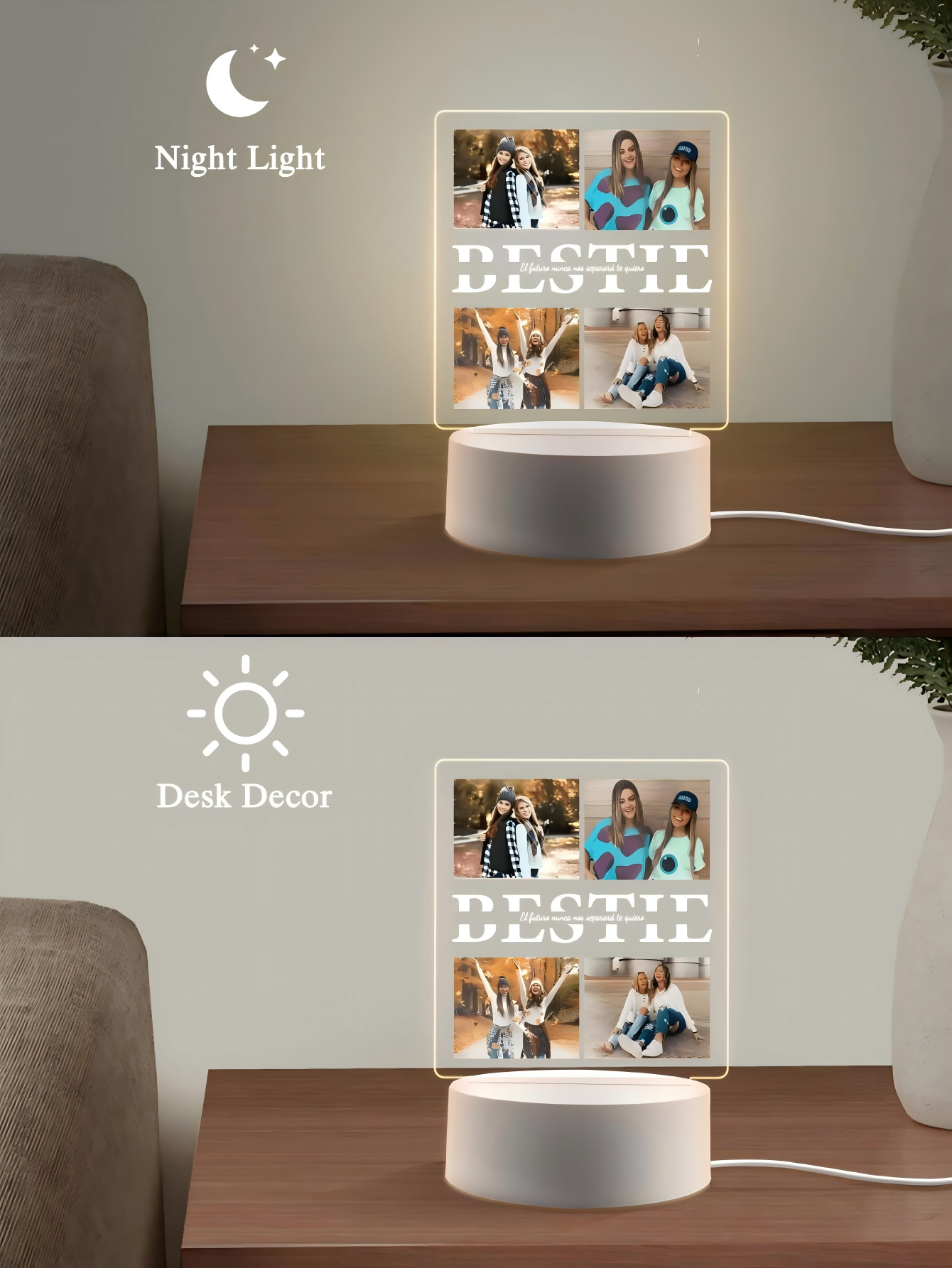 Personalisiertes Foto-Acryl-Nachtlicht mit aufgedrucktem Bild, personalisierte Heimdekoration als für sterben beste Freundin