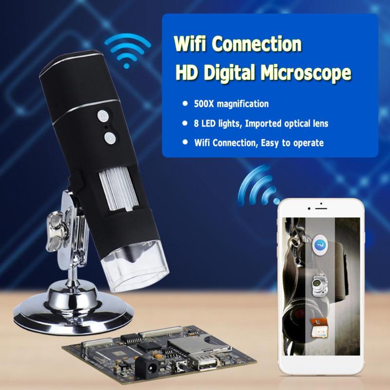 2mp hd microscópio digital lupa wifi sem fio 8 led 500x câmera de vídeo elétrica com base suporte para ios android
