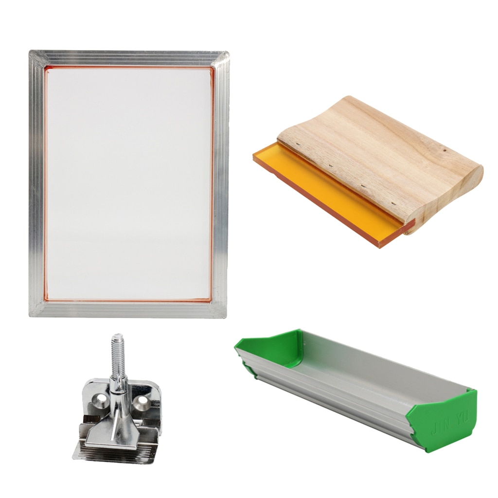 Silk Screen Printing Kit, Frame+Emulsion Scoop Coater+Squeegee+Clam, DIY T-Shirt Screen Press Printer