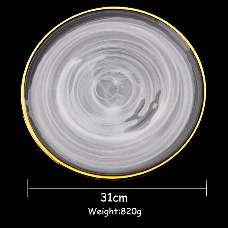 Glass Cutlery Set Flat Plate Golden Edge Plate Salad Bowl Dinnerware Set Plate Mist Side Tray Glass Tableware Set Soup Bowl 1pcs: 12 Inch Plate