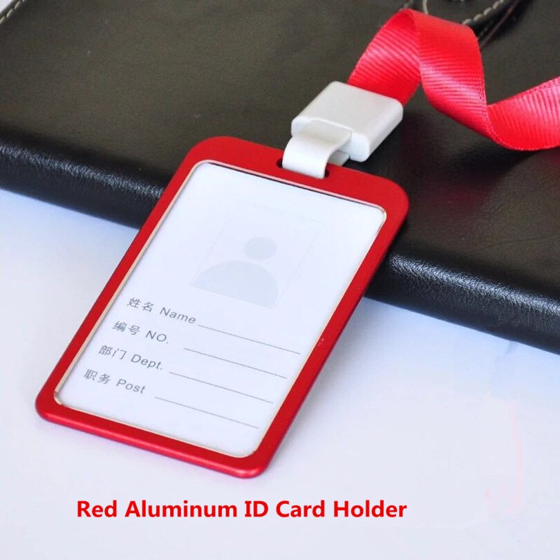 Aluminium fungerande id-korthållare halsband id-bricka hållare pris för anställd tillståndsinnehavare: Röd-vertikal