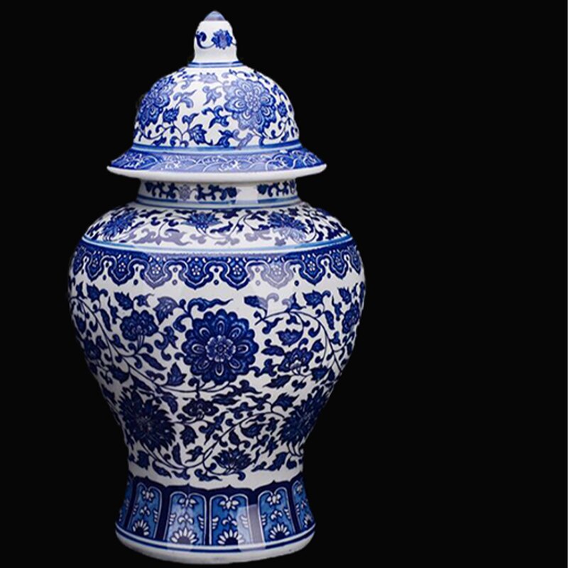 1 x Jingdezhen Classic Blue and White Porcelain Dragon Temple Ceramic Ginger Jar Vase China Ming Style Height 15"(38cm): C 37x22cm