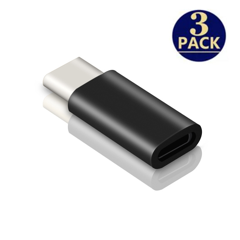 3 SZTUKI przejściówek Lightning żeński na USB C męski do iPhone'a 15 Pro Max Plus IPad typu C do 8-pinowego złącza ładowania i synchronizacji danych: Black