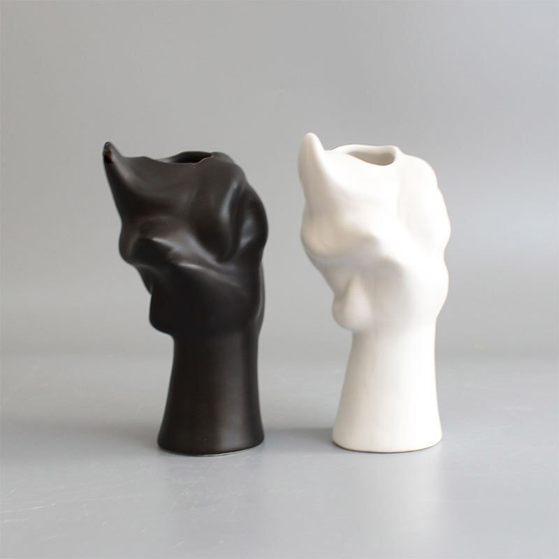 Nordic ins minimalistisk keramisk mini abstrakt vase svart og hvit ansiktsutstilling dekorasjon statue hode type vase
