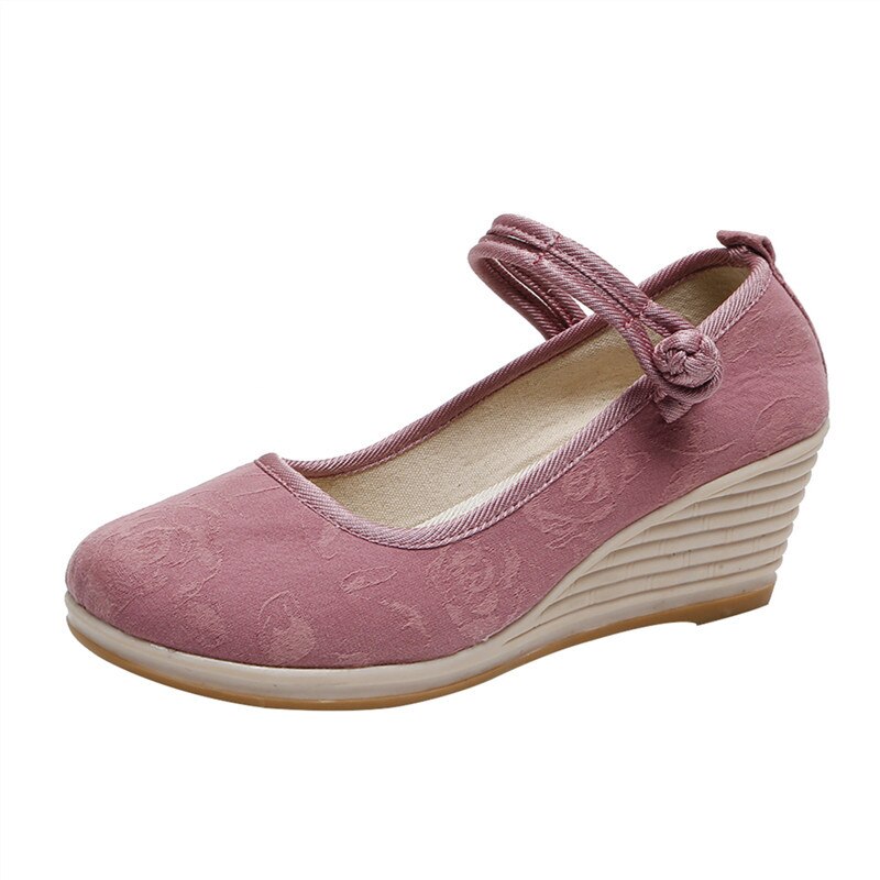 Beijing tissu chaussures chanson vêtements cale Sandlas Style National disque boucle littéraire chaussures pour femmes chaussures simples: Rouge / 38