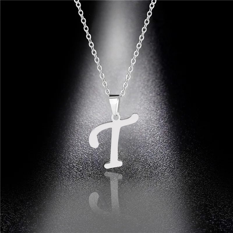 Silber Farbe 26 Briefe Schmuck Englisch Alphabe Halsketten für Frauen Halsband A B C D E F G H I J K L M N O P Q R S T U V W X Y Z: T