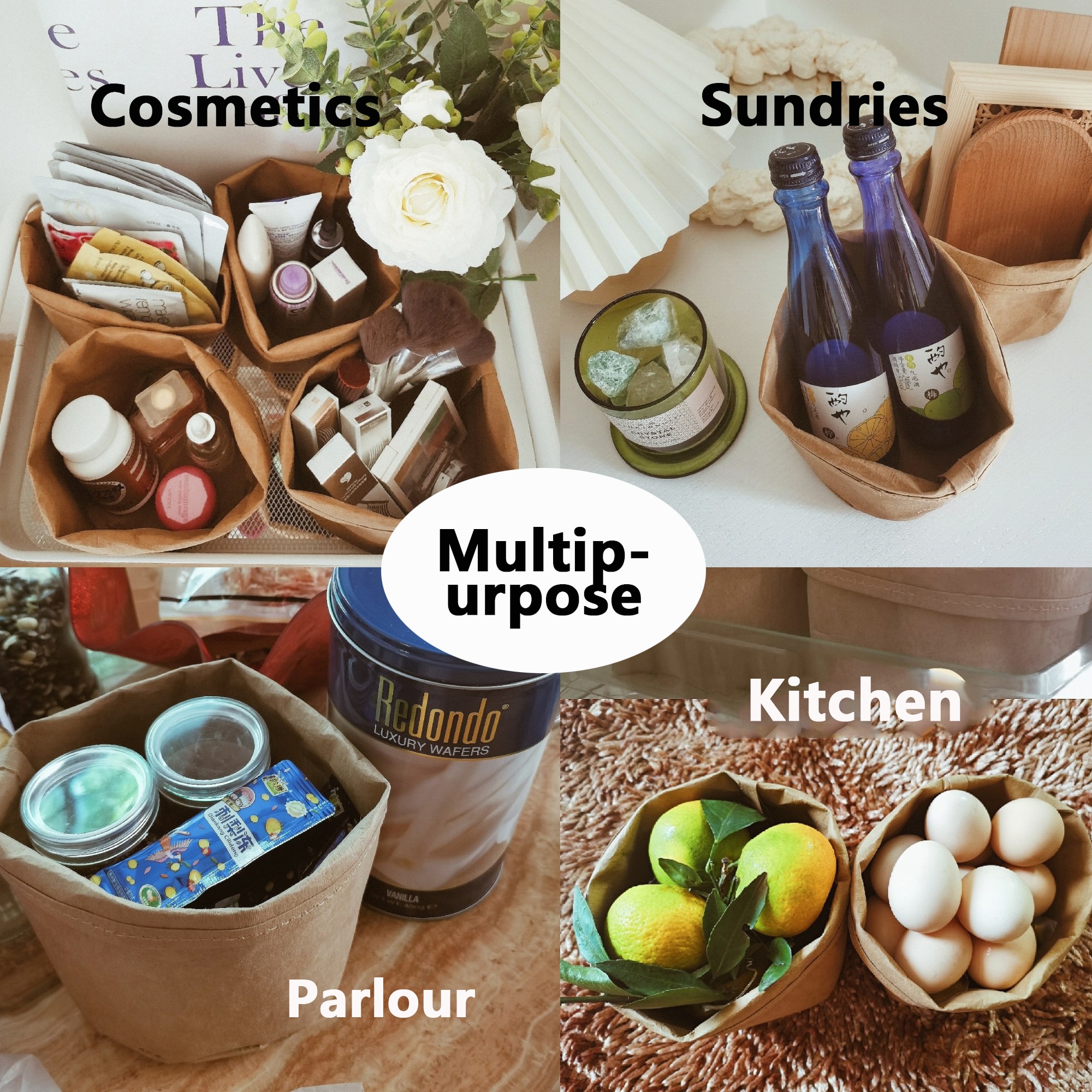 Reusable Produce Bags Kraft Paper, Washable Zero-waste fruit and vegetable organizer bags for refrigerator,Toy Grocery bag