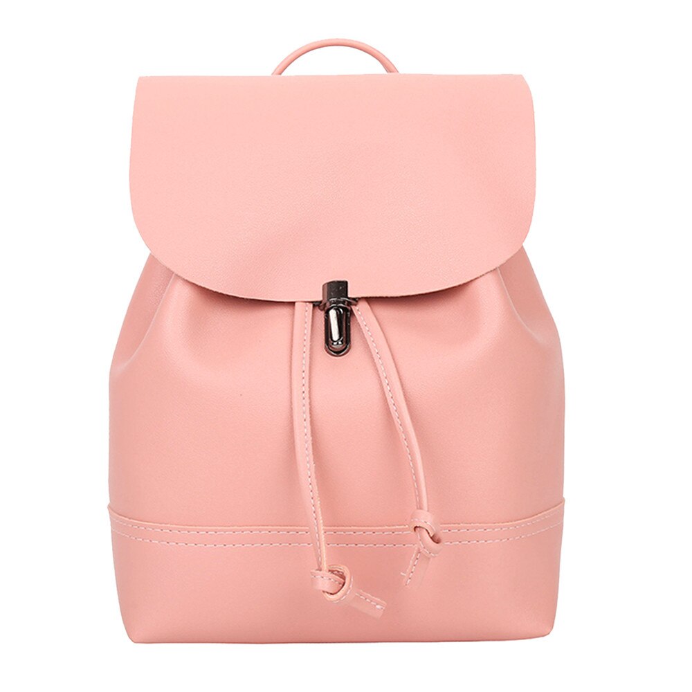 Women backpack Vintage Pure Color Leather School Bag Backpack Satchel backpack women Shoulder Bag bolsa: Pink 