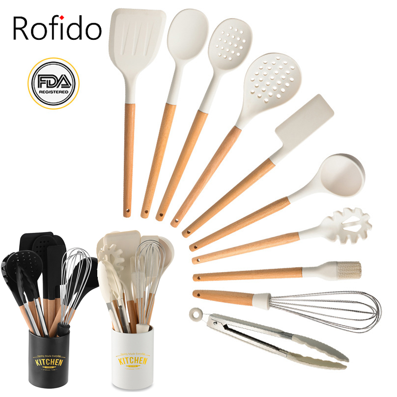 Silicone Kitchenware White Non-stick Kitchen Cookware Spatula Egg Beaters Shovel Soup Spoon Cooking Utensils Kitchen Gadget