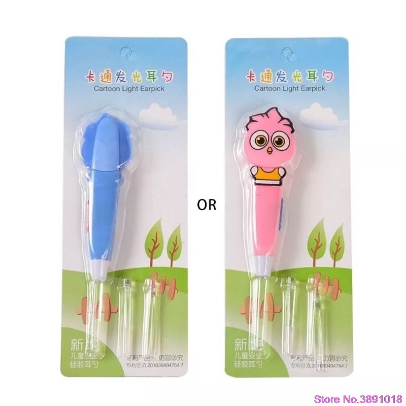 Cartoon Uil Lichtgevende Earpick Led Licht Oor Schoonmaken Lepel Baby Oorsmeer Verwijderen Veilig Tool Kids Verpleging