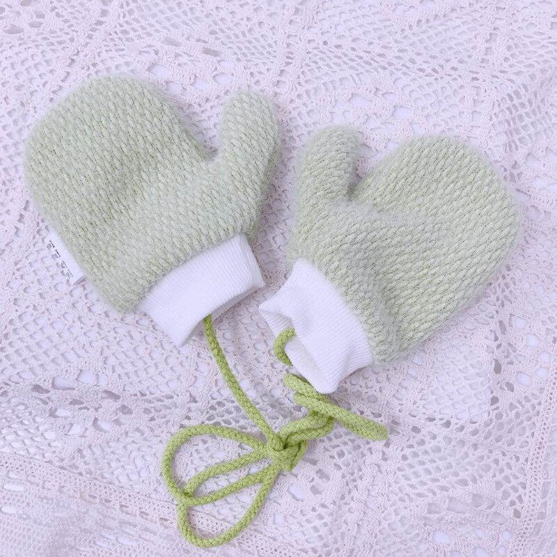 Kinderen Dikker Handschoenen Jongens Meisjes Winter Warm Spliced Effen Kleur Eenvoudige Accessoires Outdoor Skiën Rijden Hals Opknoping Handschoenen: Light Green