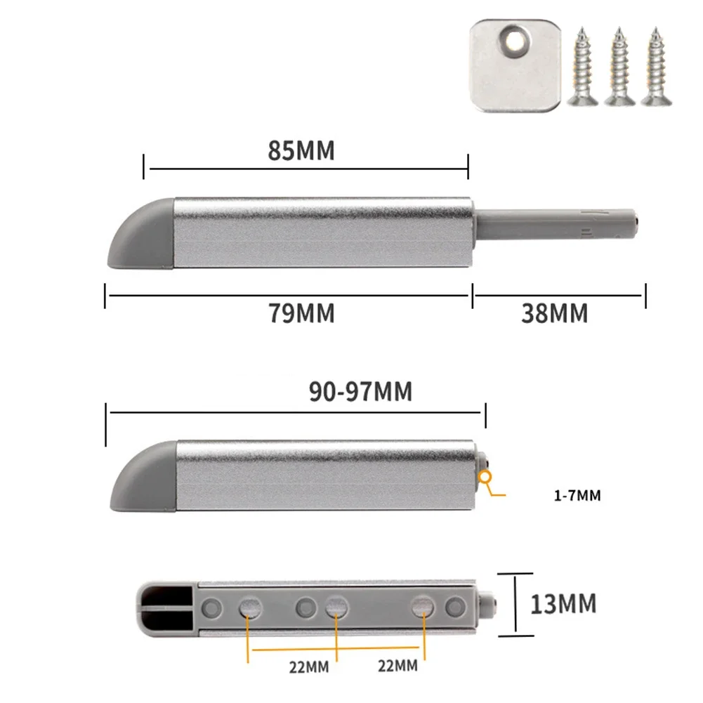 Invisible Cabinet Catches Push To Open Touch Release Door Catch Latch Hinge For Cupboard Cabinet Drawer Door Damper Buffers: Silver