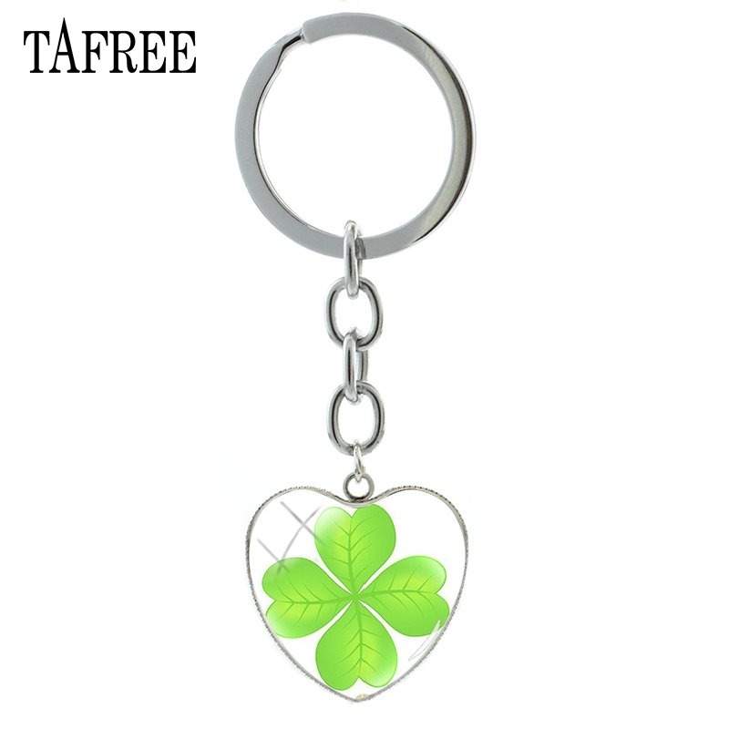 TAFREE Lucky Clover Hart Vorm Sleutelhanger Vlinder Sleutelhanger klavertje Vier Populaire Cabochon Sieraden Voor QF368: QF370