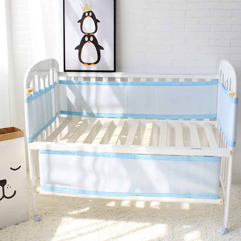 Baby Bed Bumper Ademend Mesh Wieg Bumpers Baby Beddengoed 3 Layer Crib Liner Babybedje Bed Rond Protector Blauw en roze Kleur