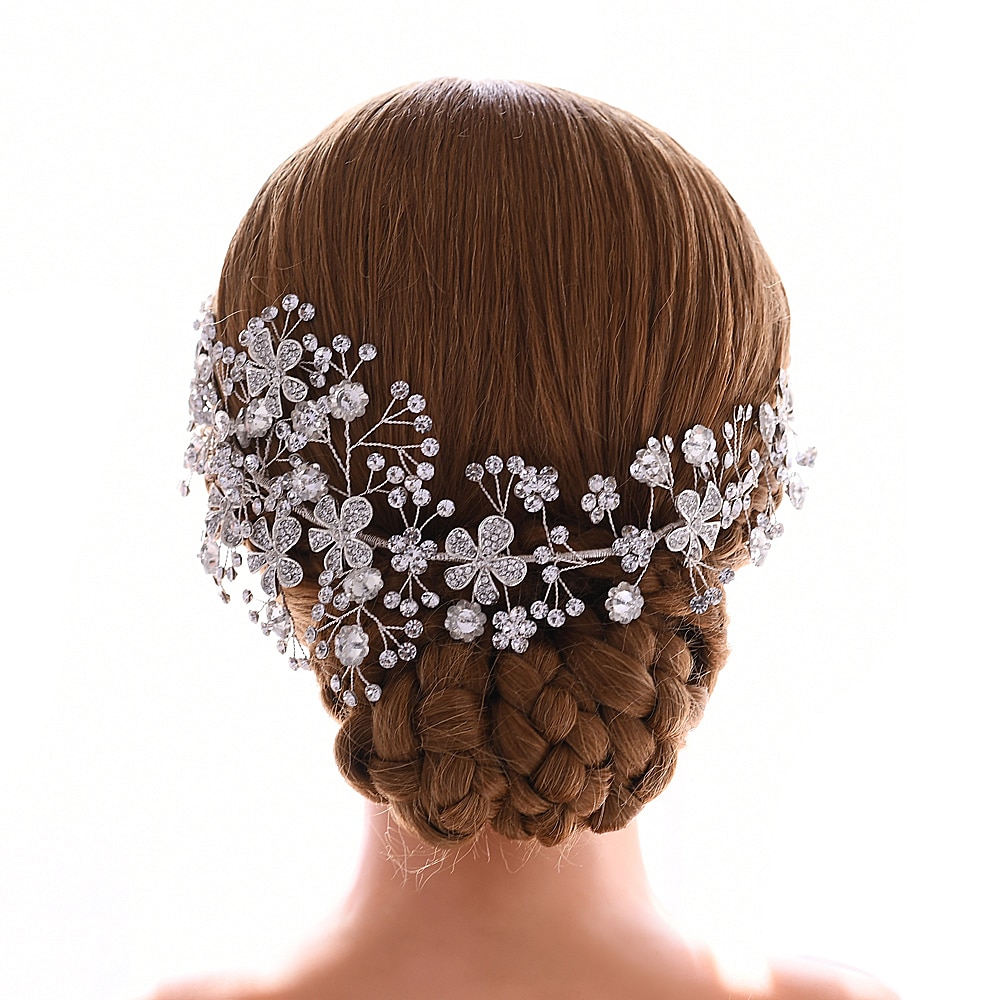 Trixy  h273 luxe bruidshoofdband met strass-steentjes, bruidshaaraccessoires, tiara's, kroon, bruidshoofddeksels met strass-steentjes, bloemenhoofdband